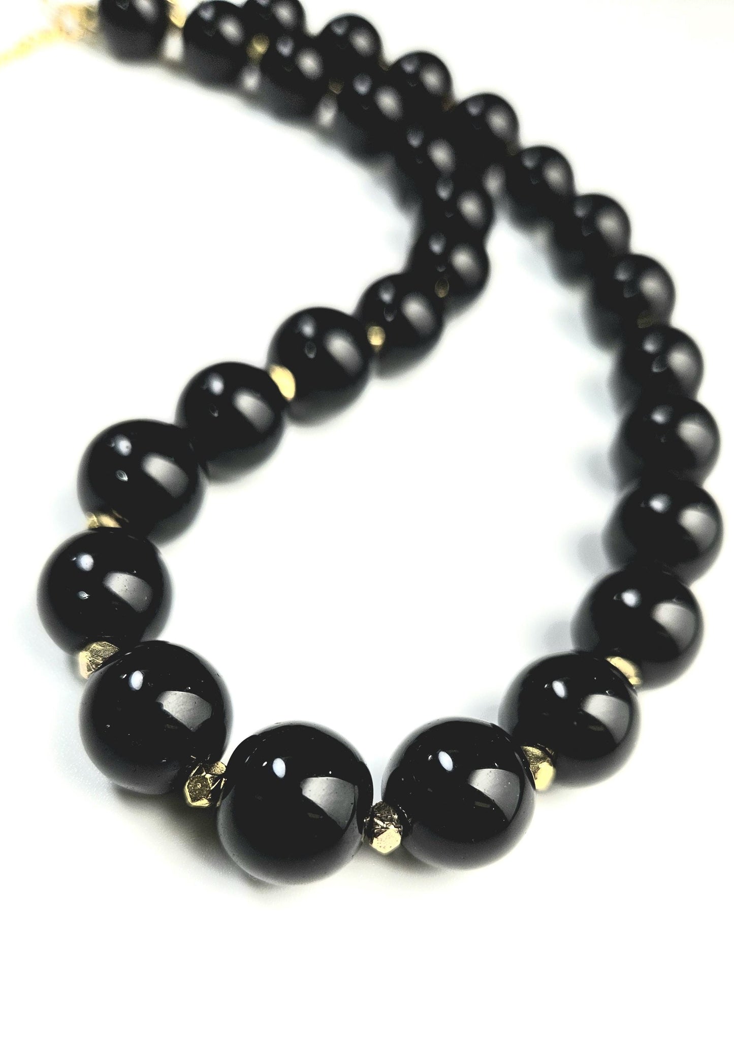 Genuine Black Onyx 14mm 18" Gold Necklace with 3" Extension Chain. High Quality Onyx smooth polished Bead. Elegant Gift for Mom