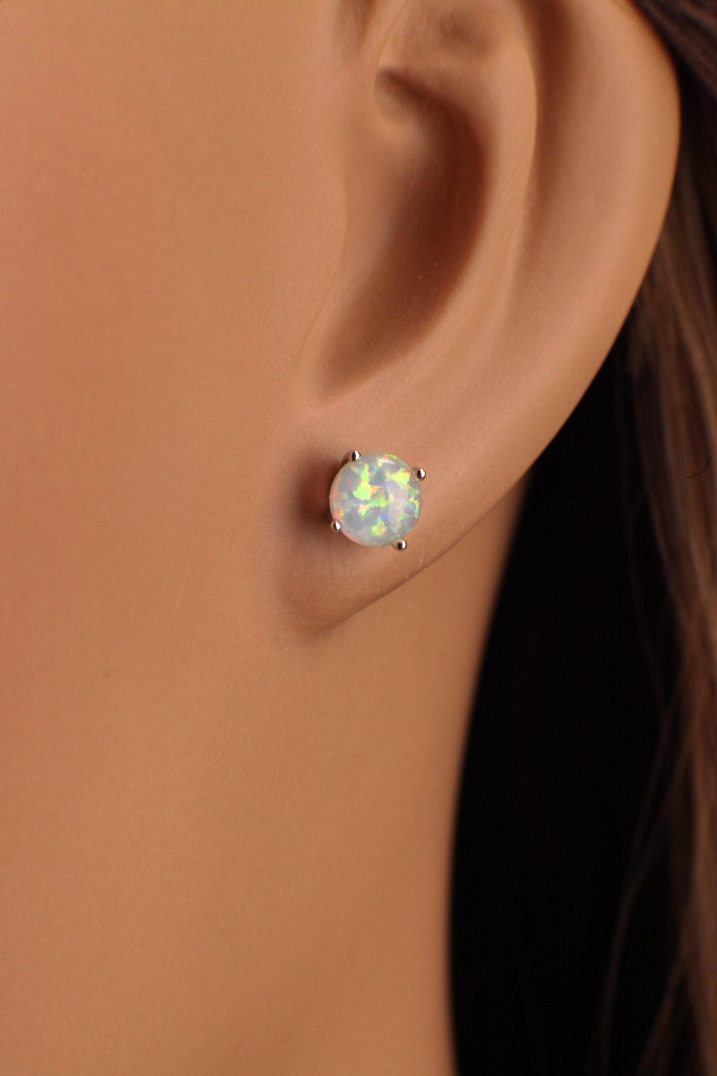 Genuine Ethiopian Fire Opal, Welo Opal, 6mm Stud Earrings in 925 Sterling Silver, AAA Quality Fiery Welo Opal Dainty Elegant Earrings, Gift