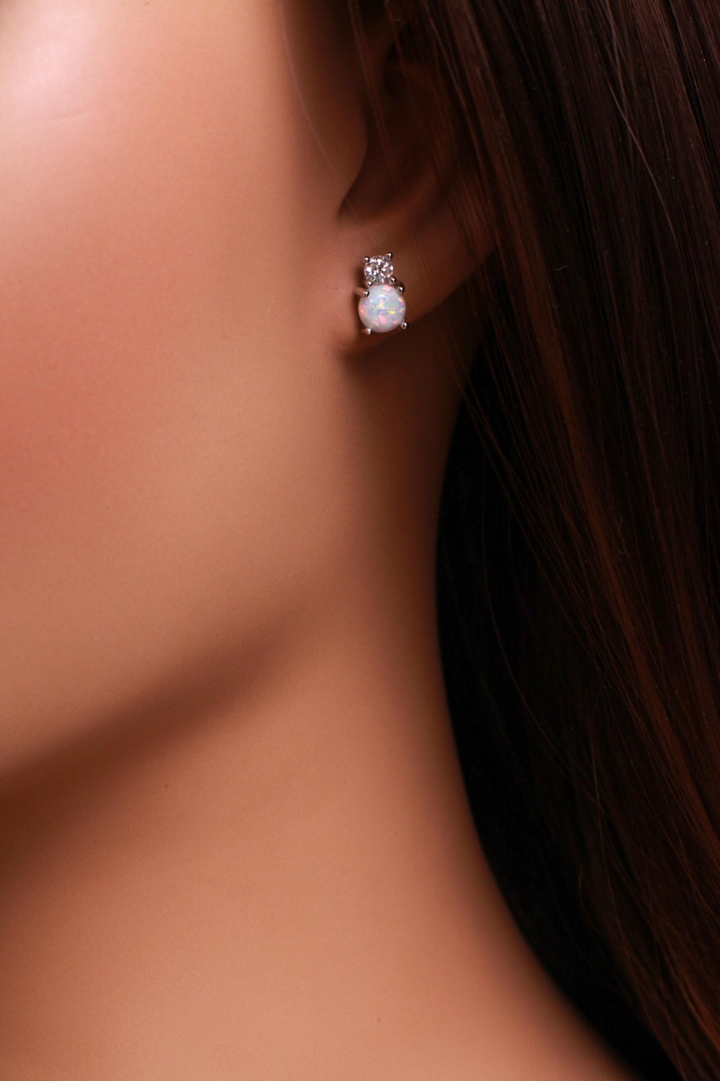 Genuine Ethiopian Fire Opal, Welo Opal, 6mm Round CZ Diamond top 925 Sterling silver Stud Earrings Fiery Opal 925 stamped Elegant Gift