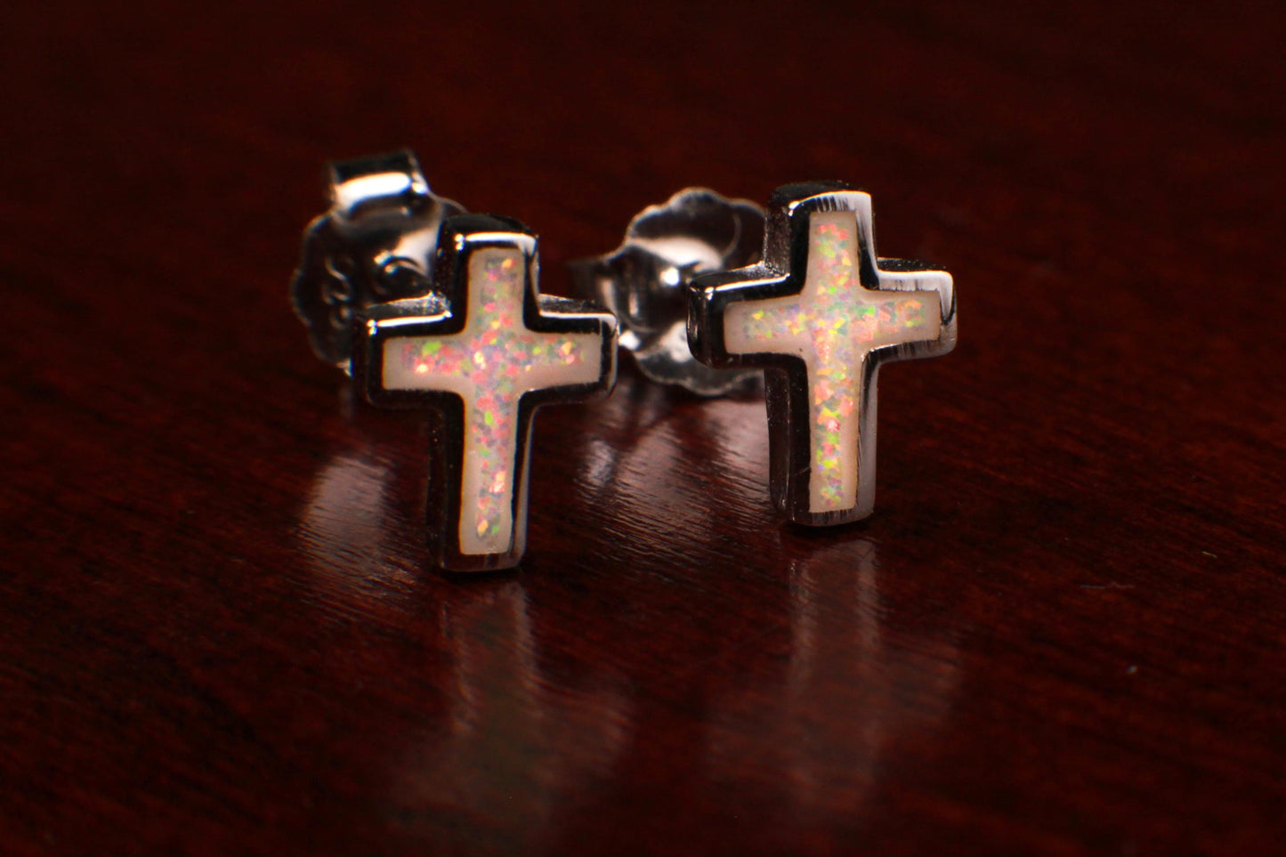 Genuine Ethiopian Fire Opal, Welo Opal 6x8mm Cross Stud Earrings in 925 Sterling Silver AAA Quality Fiery Dainty Earrings 925 stamped