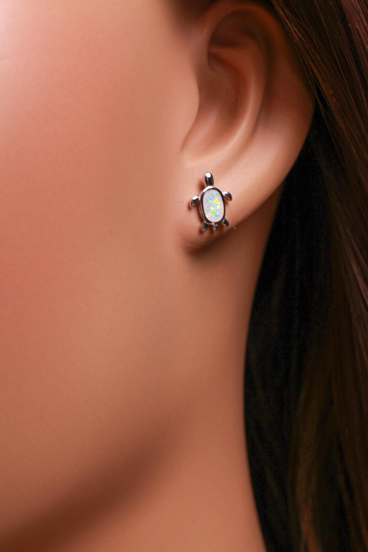Genuine Ethiopian Fire Opal, Welo Opal 5x7mm Sea Turtle Stud Earrings in 925 Sterling Silver, AAA Quality Fiery Opal Dainty Earrings