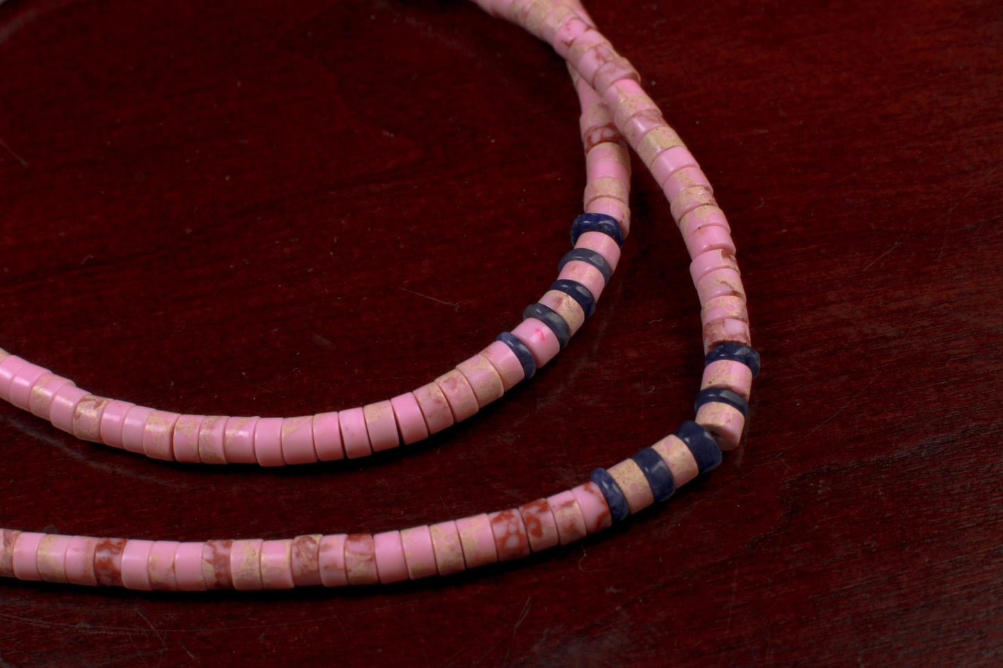 Baby Pink Impression Jasper heishi with Lapis Lazuli heishi Spacer blush pink Silver summer Necklace,for Man and Woman.