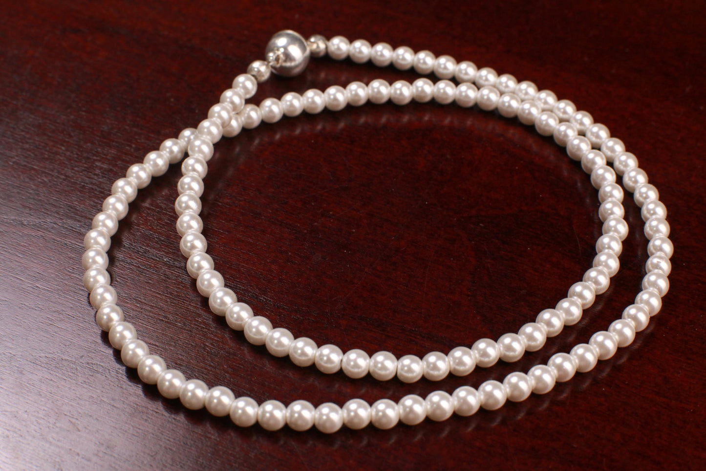 White South Sea shell Pearl Necklace 4mm Round Statement Necklace 14"- 42" Bridal, Gift for Her