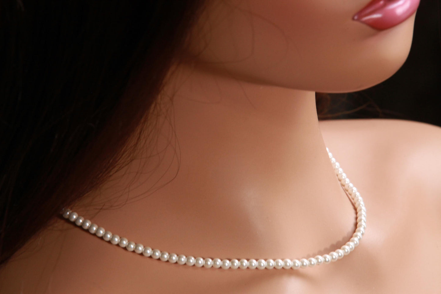 White South Sea shell Pearl Necklace 4mm Round Statement Necklace 14"- 42" Bridal, Gift for Her