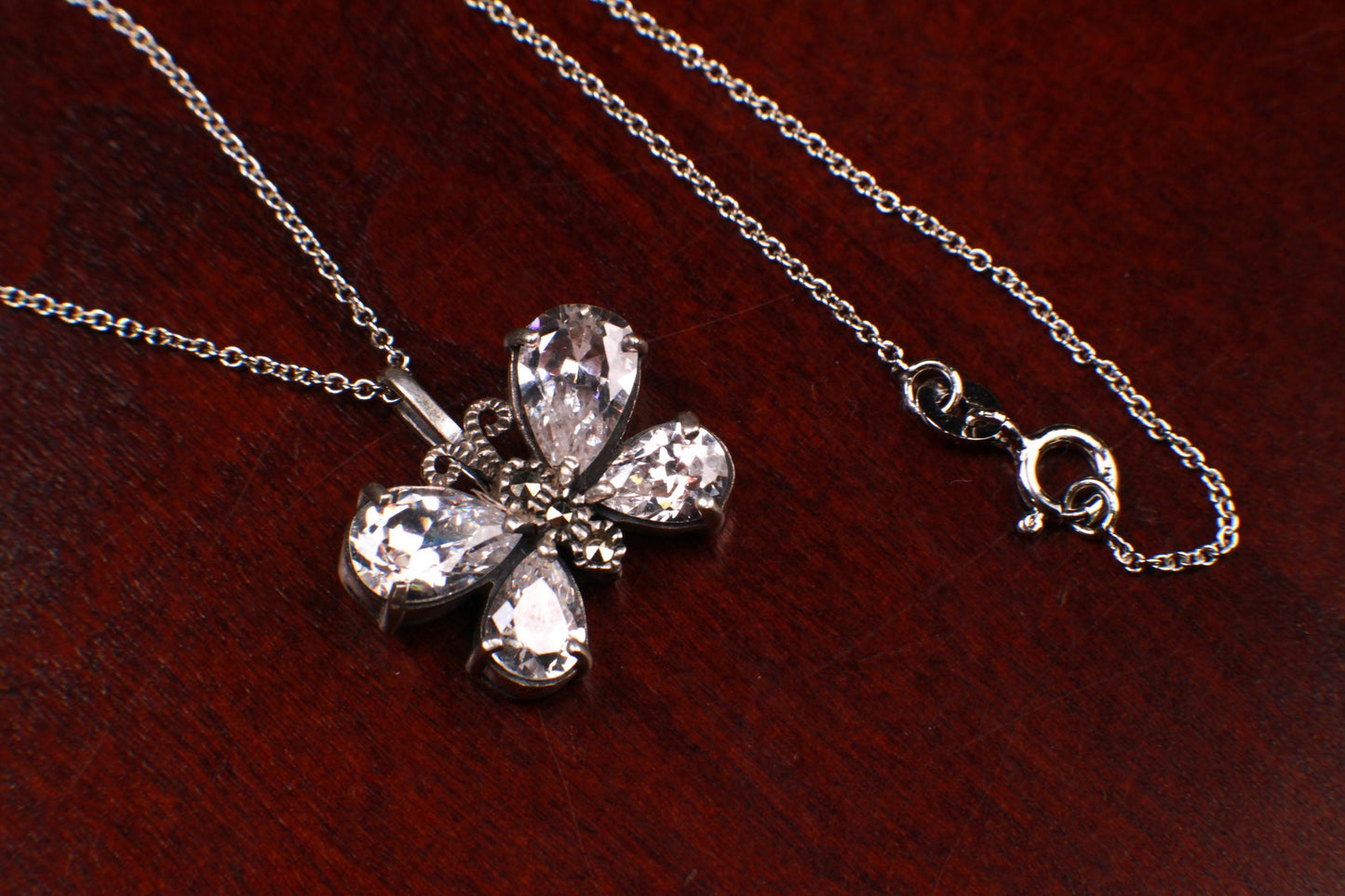 Marcasite 925 Sterling CZ Diamond Butterfly Pendant 16x20mm Necklace with Rhodium Non Tarnish Sterling Silver Chain, Vintage, Antique gift