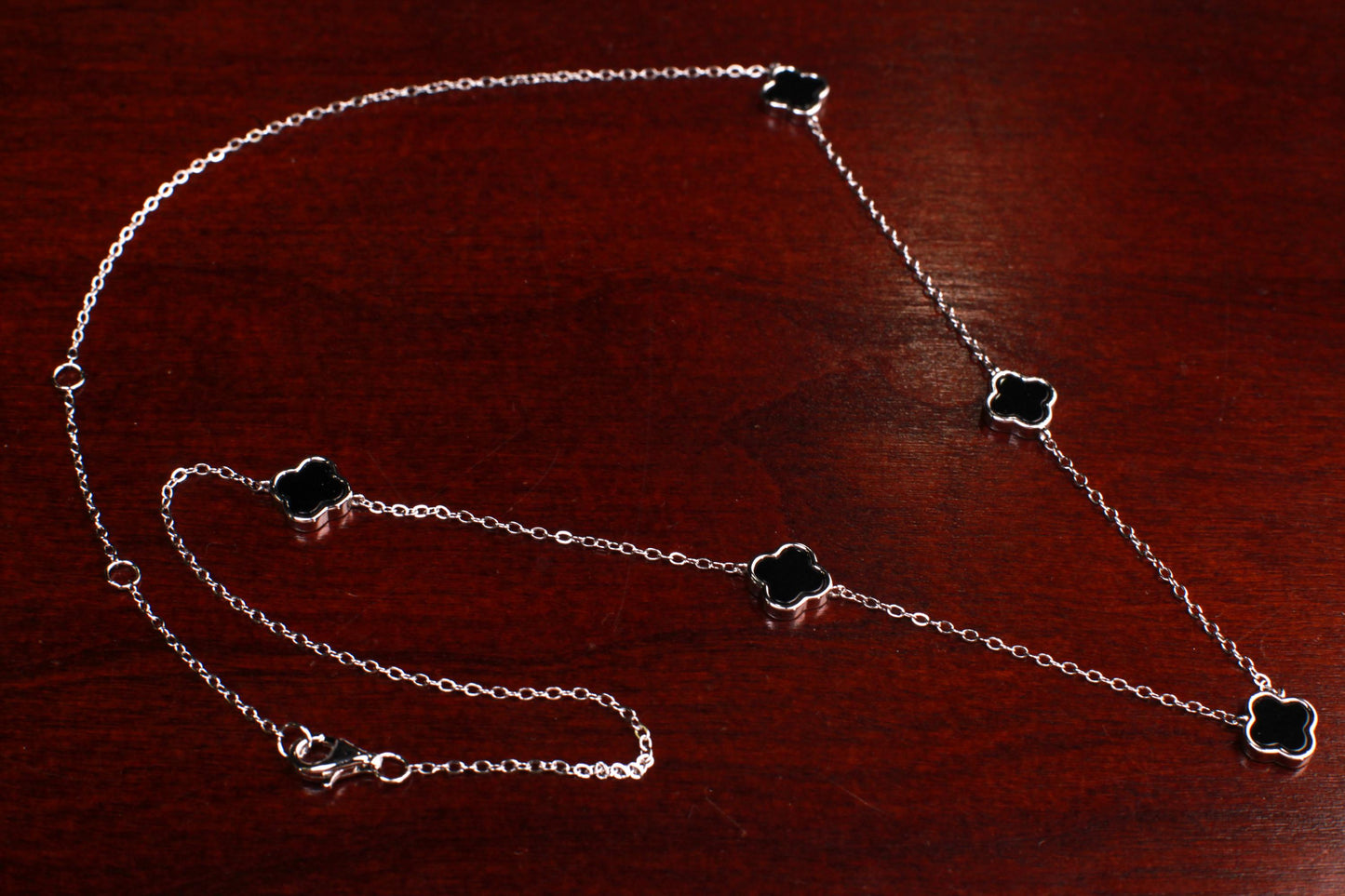 925 Sterling Silver, 18k Gold Vermeil Clover Charm 8.5mm Natural Black Onyx lucky charm 5pcs Clover Adjustable 16”,17",18" 3 in 1 necklace