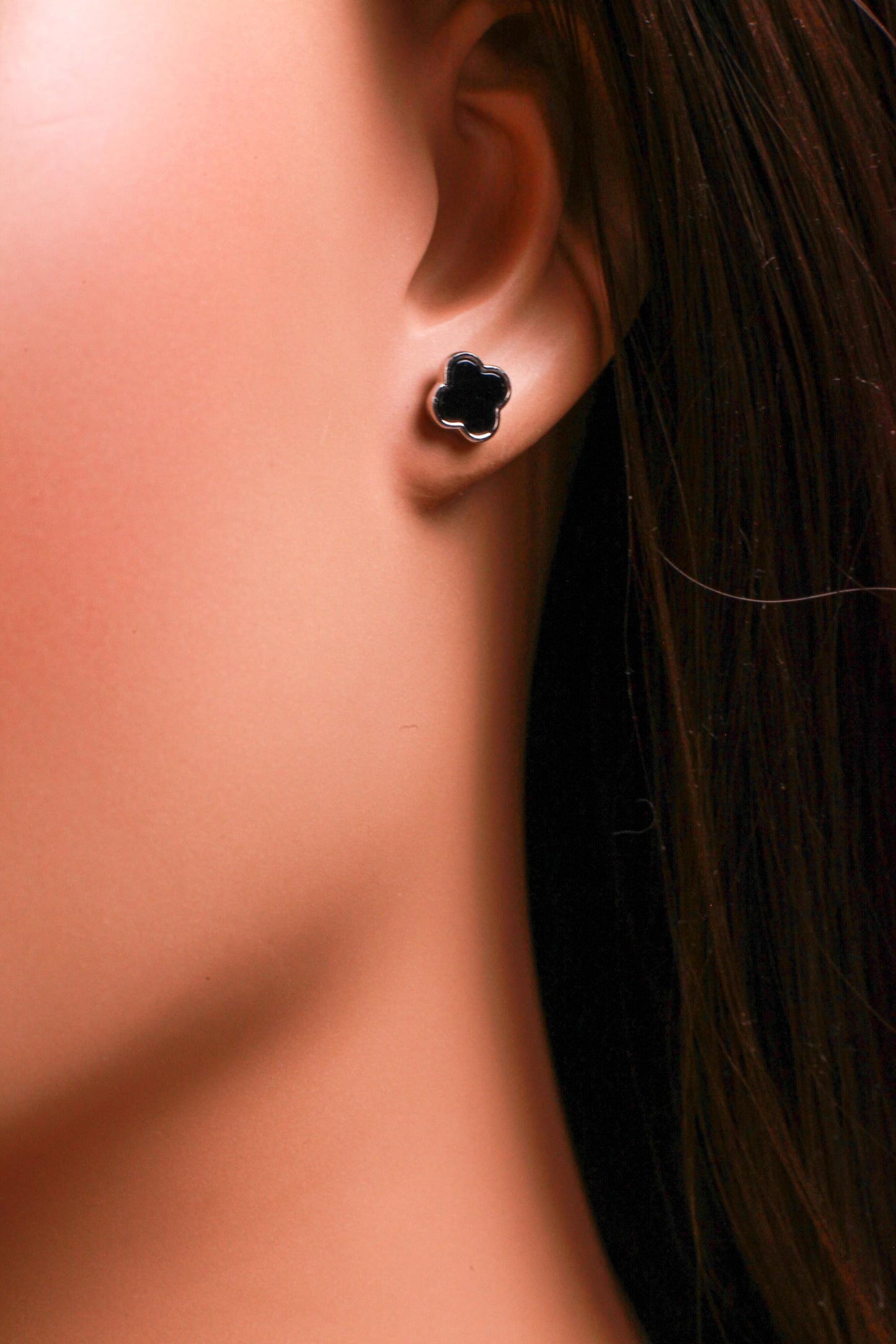 Pure 925 Sterling Silver Flower earrings .Natural Black Onyx 8mm Flower Stud Earrings 925 Stamped. Love