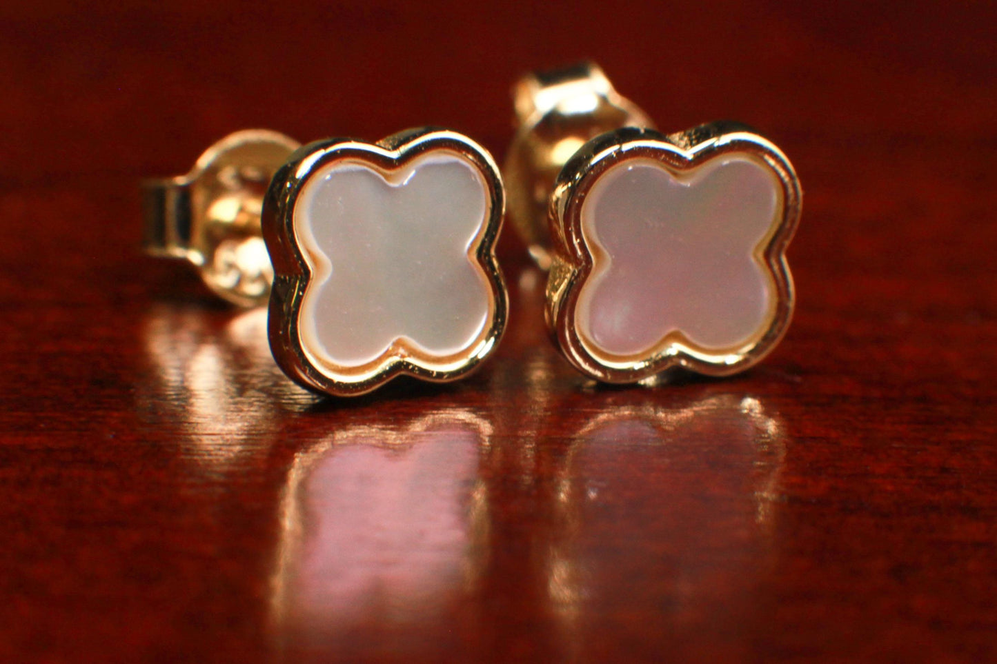 18k Gold Vermeil Natural Mother of Pearl 8mm Flower Stud Earrings, 18K Gold Vermeil over 925 Sterling Silver Earrings, 925 Stamped