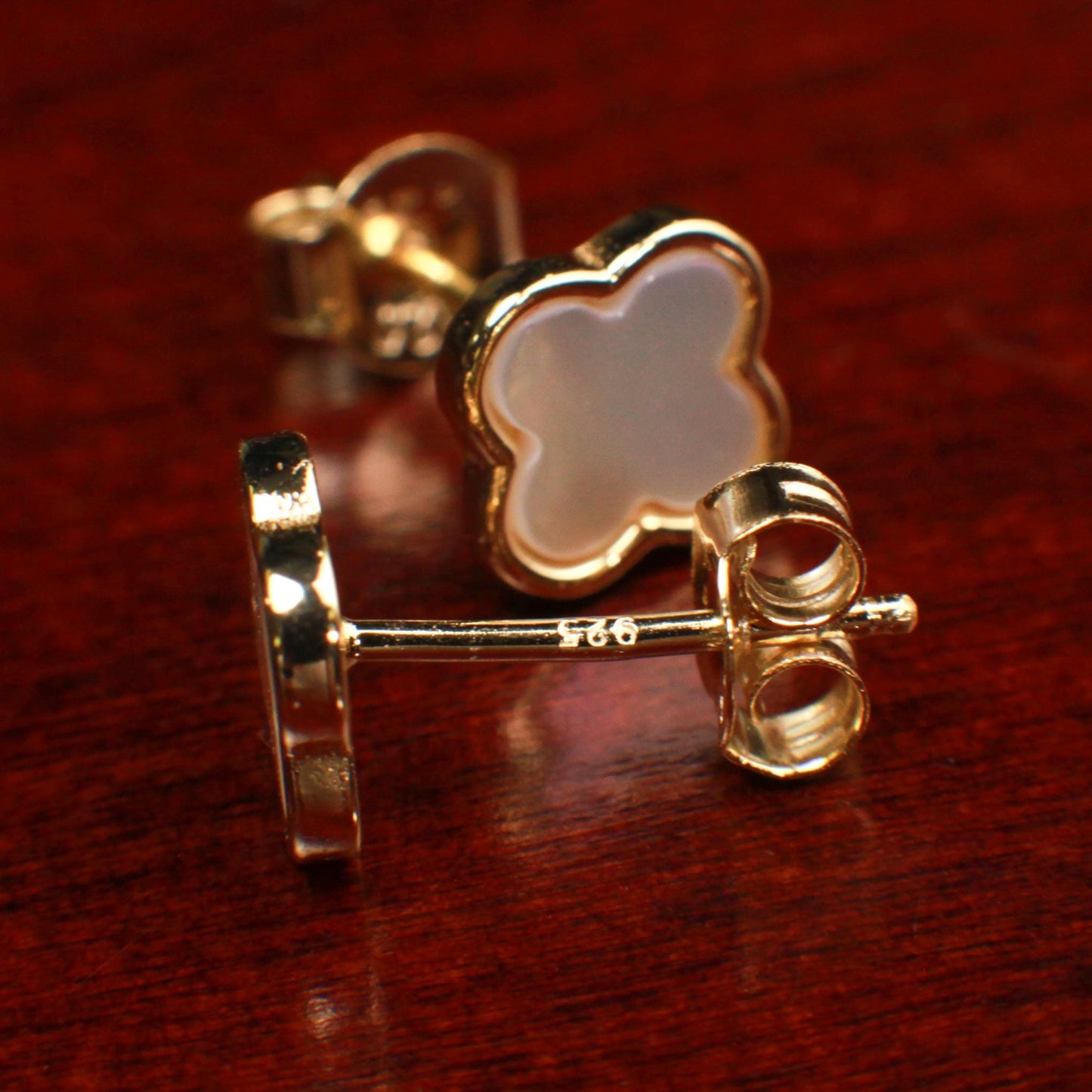 18k Gold Vermeil Natural Mother of Pearl 8mm Flower Stud Earrings, 18K Gold Vermeil over 925 Sterling Silver Earrings, 925 Stamped