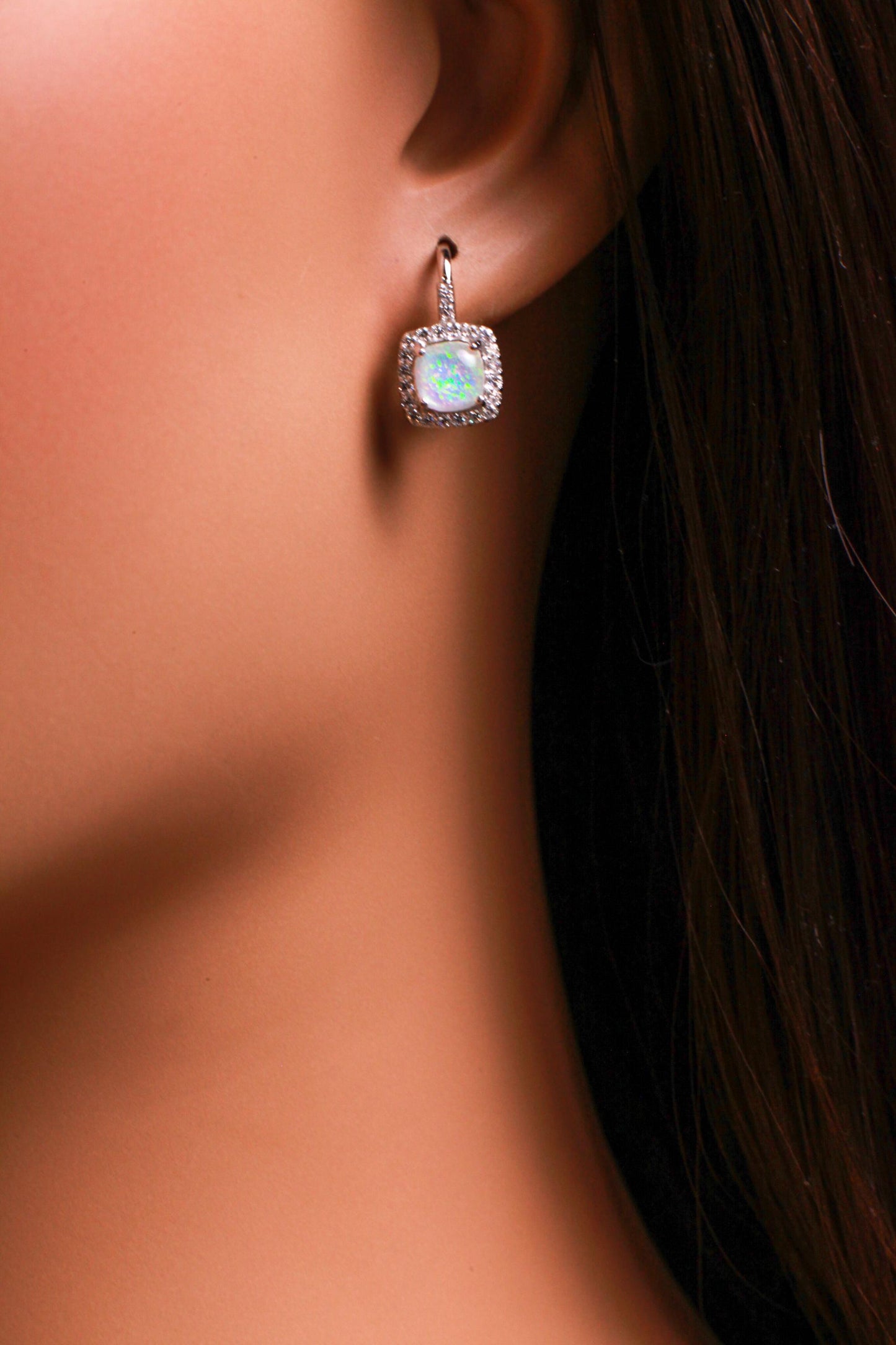 Ethiopian Fire Opal, Welo Opal with CZ Diamond Leverback Earrings in 925 Sterling Silver AAA Fiery Opal Elegant Earrings gift