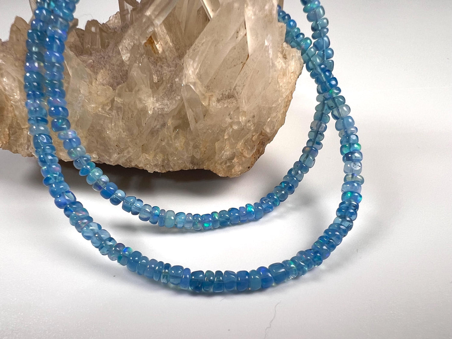 Genuine Ethiopian Fire Opal periwinkle Blue Welo Opal 3-3.5mm Roundel 925 Sterling Silver Necklace, AAA Quality Fiery Opal Jewelry
