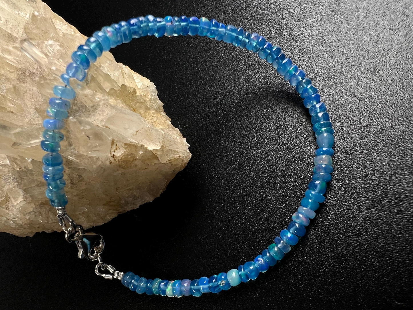 Genuine Ethiopian Fire Opal Periwinkle Blue Welo Opal 3.5-4mm Smooth Bracelet AAA quality Fiery Opal gift