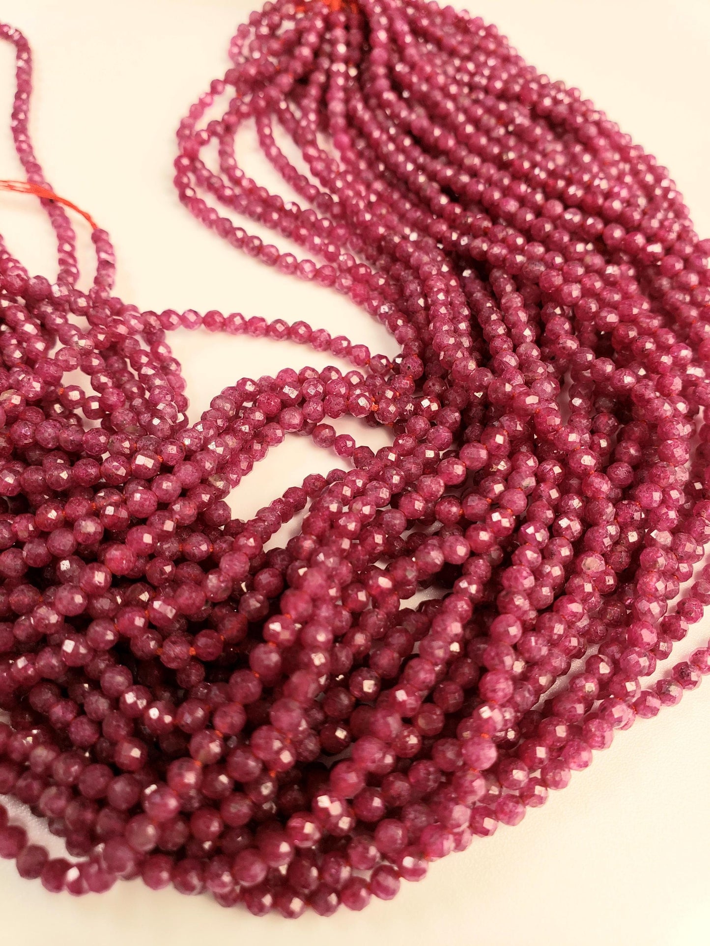 Natural Ruby 3 Faceted round Dark pinkish Red Gemstone Beads for jewelry Making 12.5" strand