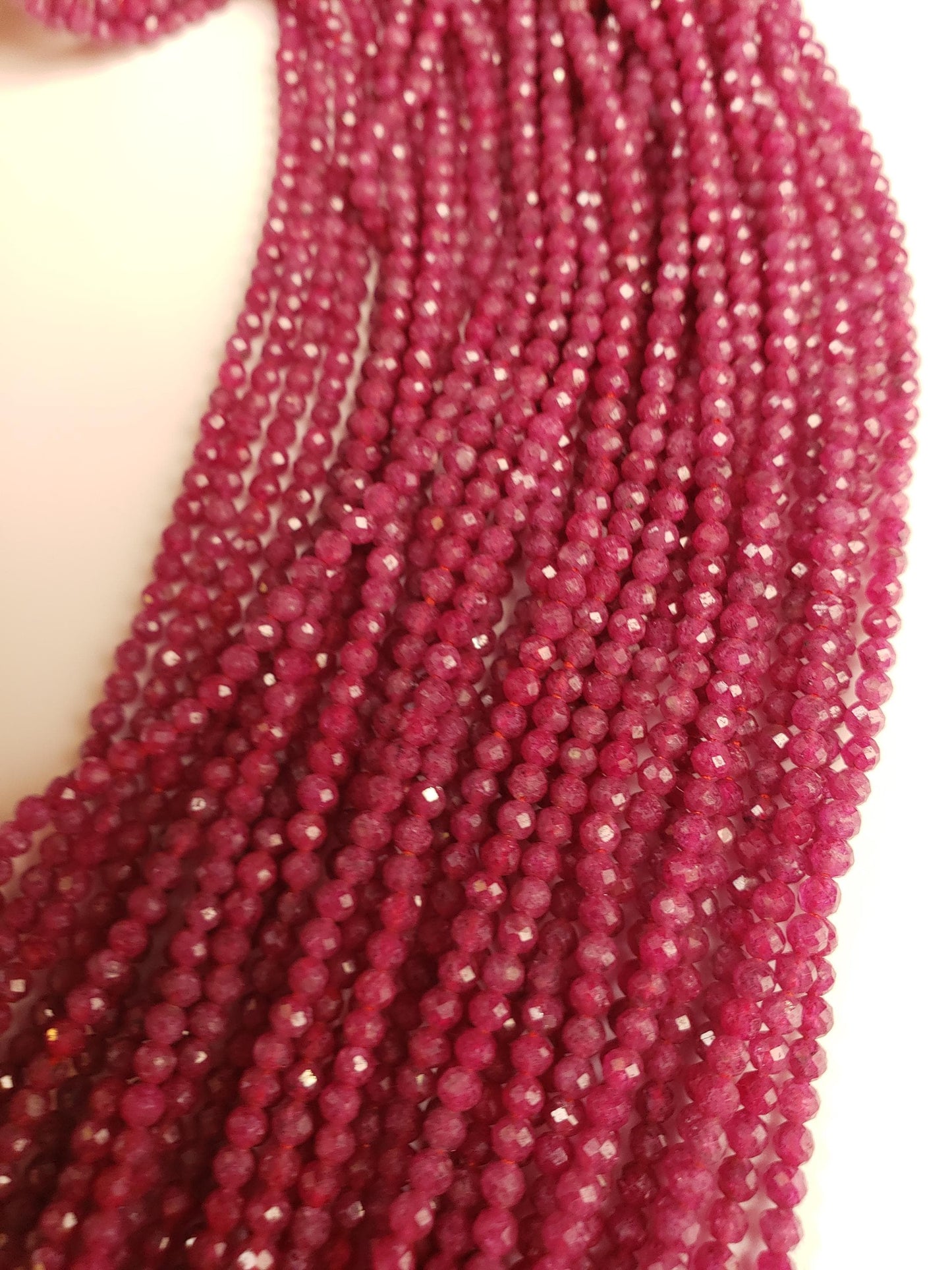 Natural Ruby 3 Faceted round Dark pinkish Red Gemstone Beads for jewelry Making 12.5" strand