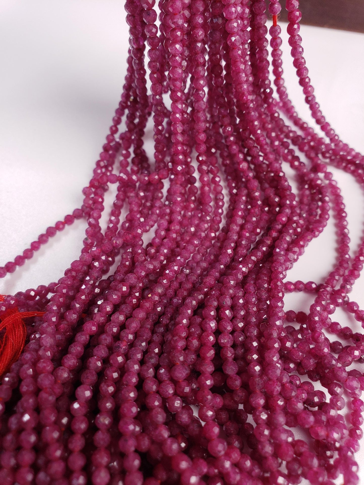 Natural Ruby 3 Faceted round Dark pinkish Red Gemstone Beads for jewelry Making 12.5" strand