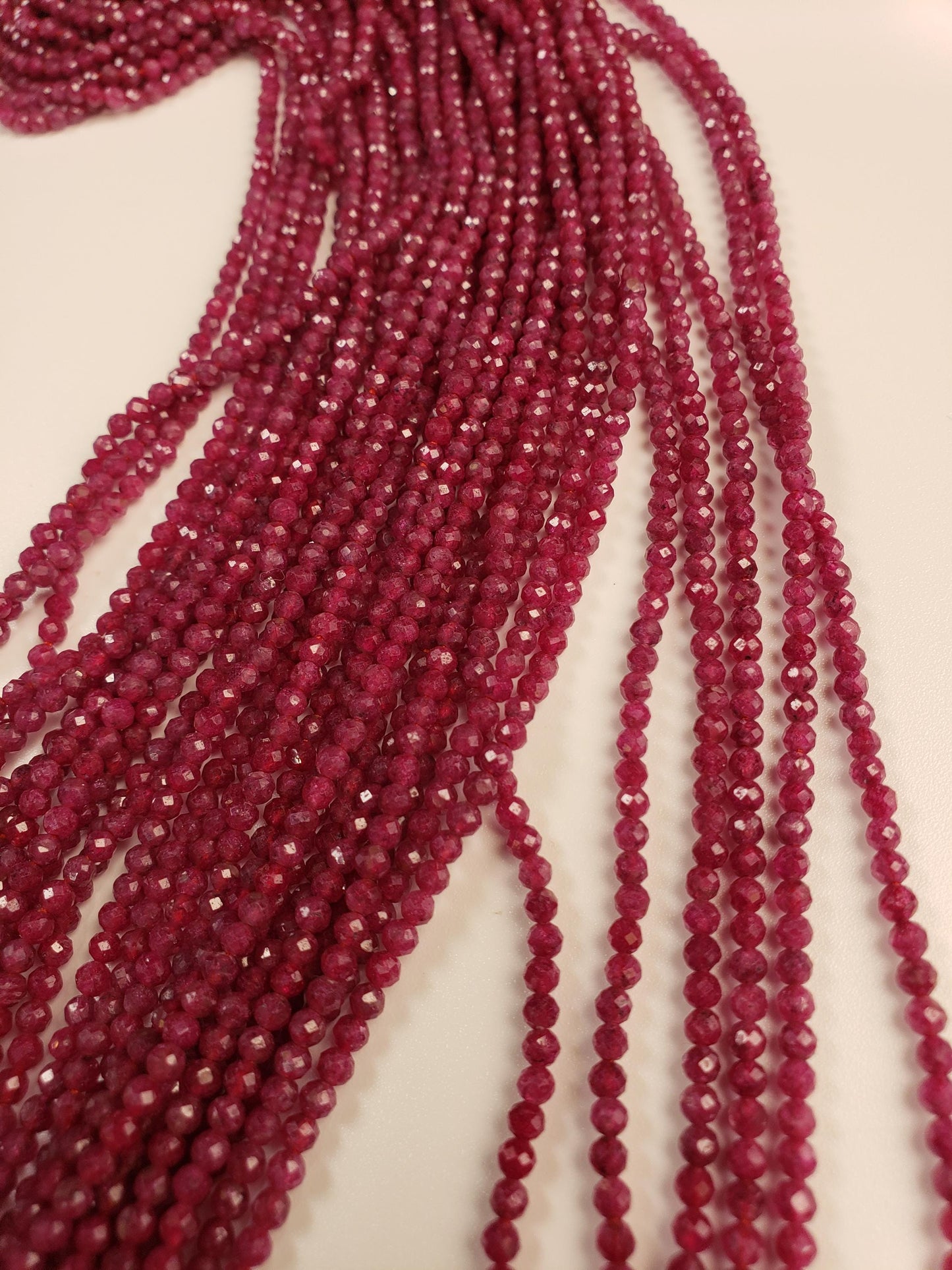 Natural Ruby 3 Faceted round Dark pinkish Red Gemstone Beads for jewelry Making 12.5" strand