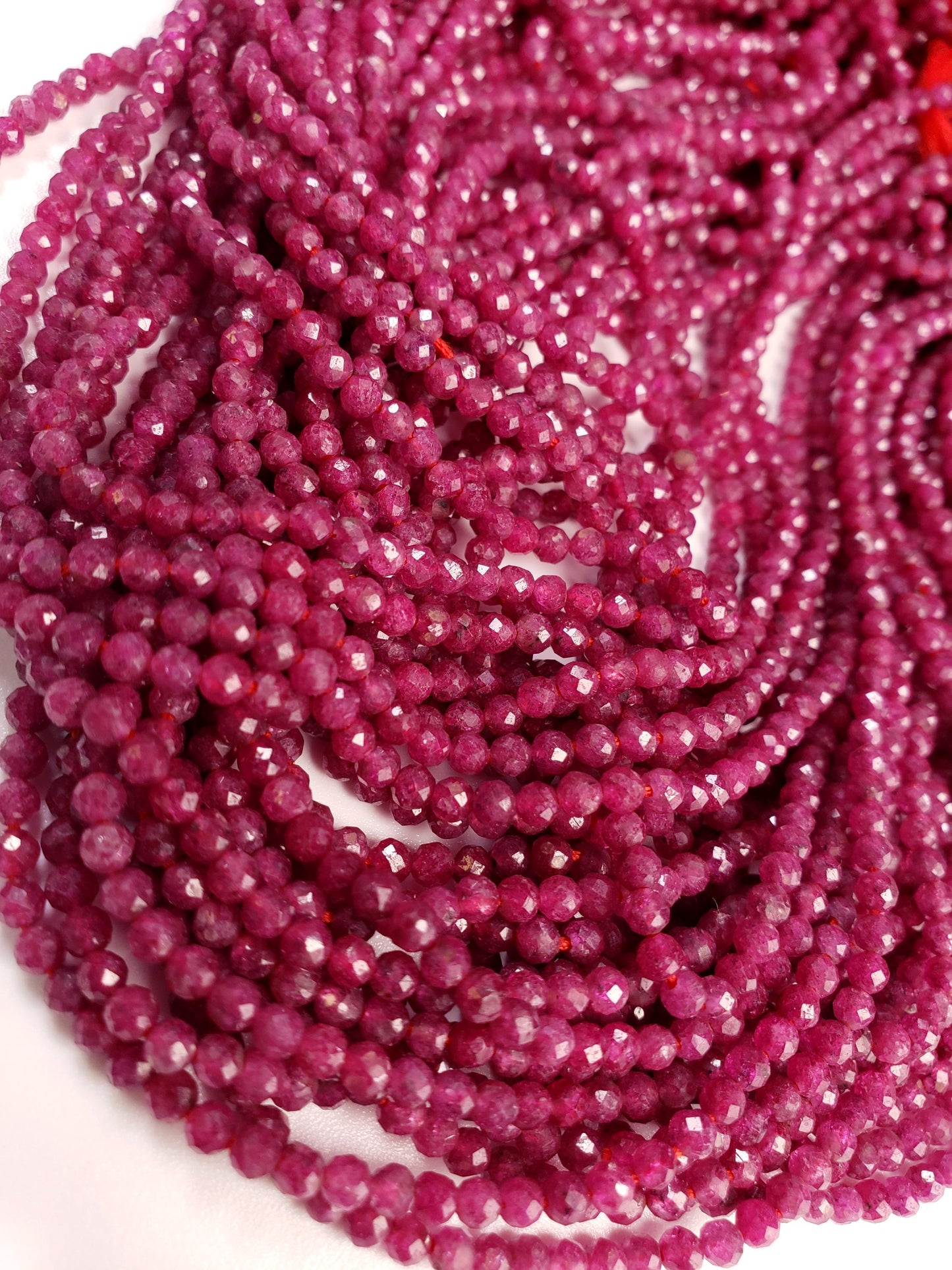Genuine Ruby Necklace pinkish Red Ruby Faceted 3mm Round Sterling silver Rhodium Necklace, Beautiful Dark pinkish Red Ruby Gemstone Jewelry