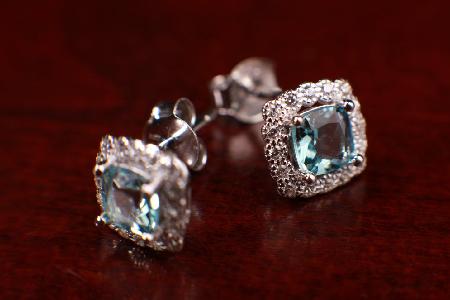 Blue Topaz with Cubic Zirconia 925 Sterling Silver Post Earring, 925 stamped, beautiful gift for her
