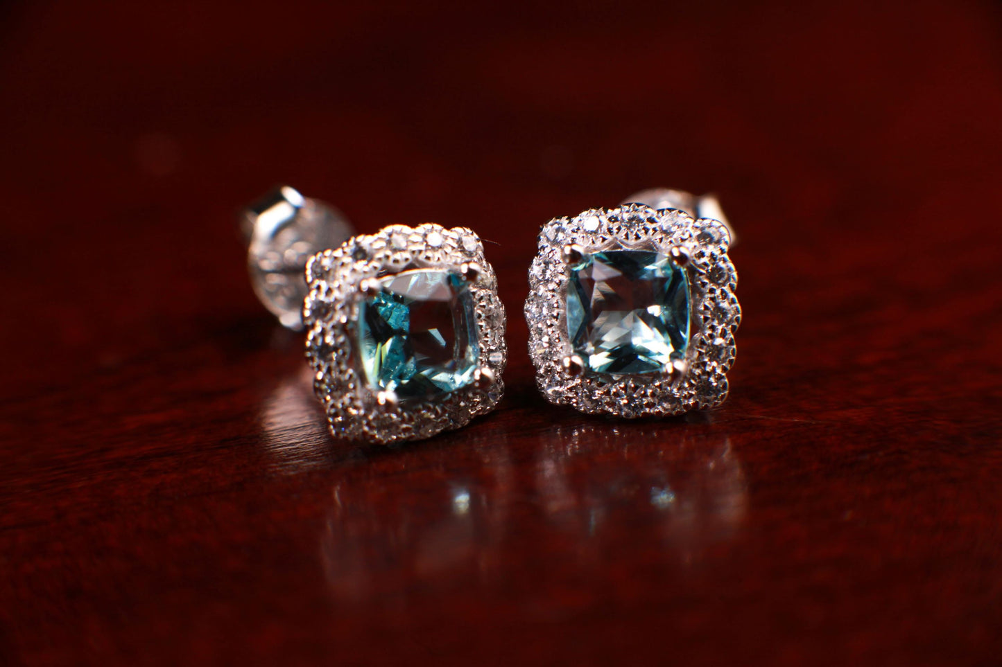 Blue Topaz with Cubic Zirconia 925 Sterling Silver Post Earring, 925 stamped, beautiful gift for her