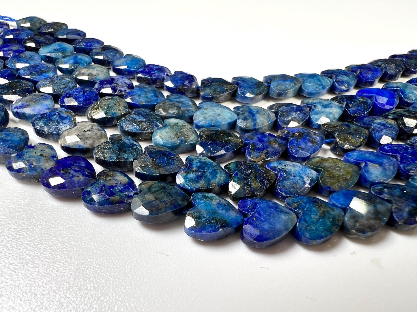 Genuine Lapis Lazuli Blue 8mm Faceted Heart shape top to bottom drilled beads for jewelry making healing gems . 22pcs 6” Long AAA quality