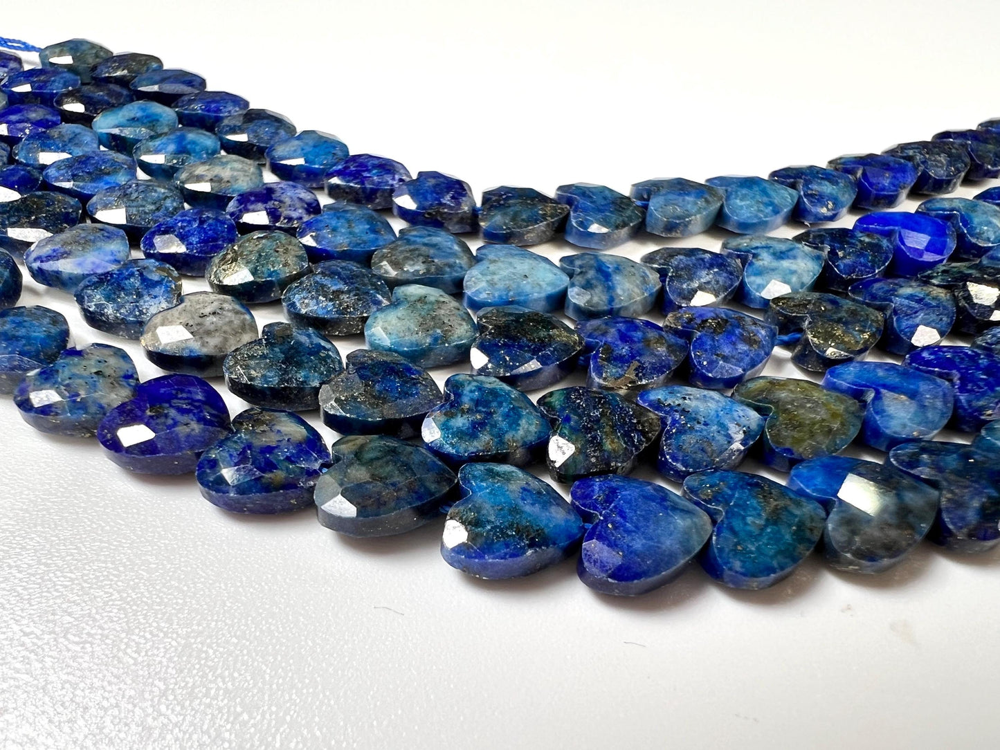 Genuine Lapis Lazuli Blue 8mm Faceted Heart shape top to bottom drilled beads for jewelry making healing gems . 22pcs 6” Long AAA quality