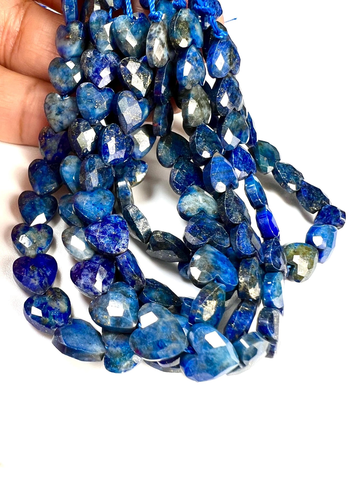 Genuine Lapis Lazuli Blue 8mm Faceted Heart shape top to bottom drilled beads for jewelry making healing gems . 22pcs 6” Long AAA quality