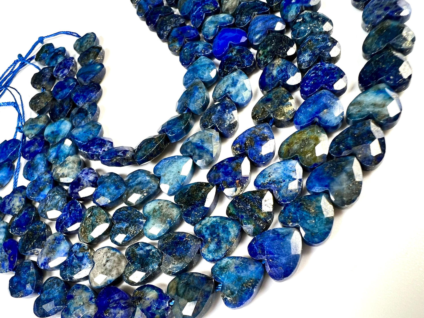 Genuine Lapis Lazuli Blue 8mm Faceted Heart shape top to bottom drilled beads for jewelry making healing gems . 22pcs 6” Long AAA quality