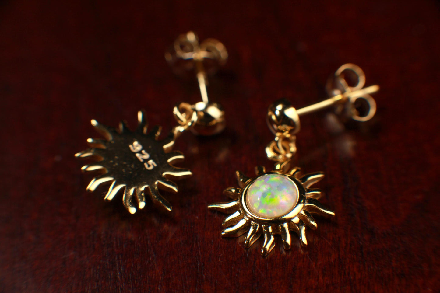 Ethiopian Fire Welo Opal 12mm Sun Stud Earrings in Gold Vermeil, AAA Quality Fiery Welo Opal Dainty Elegant Earrings, Gift, 925 Stamped