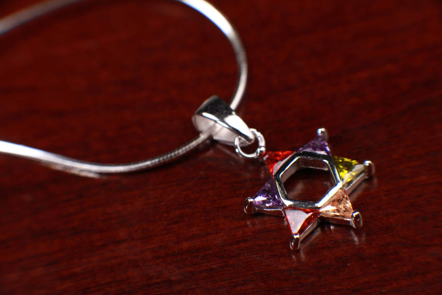 Star of David Multi Peridot, Citrine, Garnet, Amethyst, 925 Sterling Silver Pendant necklace. 925 stamped, Jewish pendant