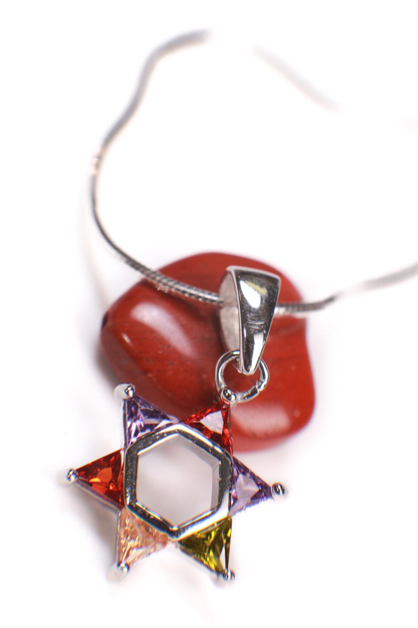 Star of David Multi Peridot, Citrine, Garnet, Amethyst, 925 Sterling Silver Pendant necklace. 925 stamped, Jewish pendant