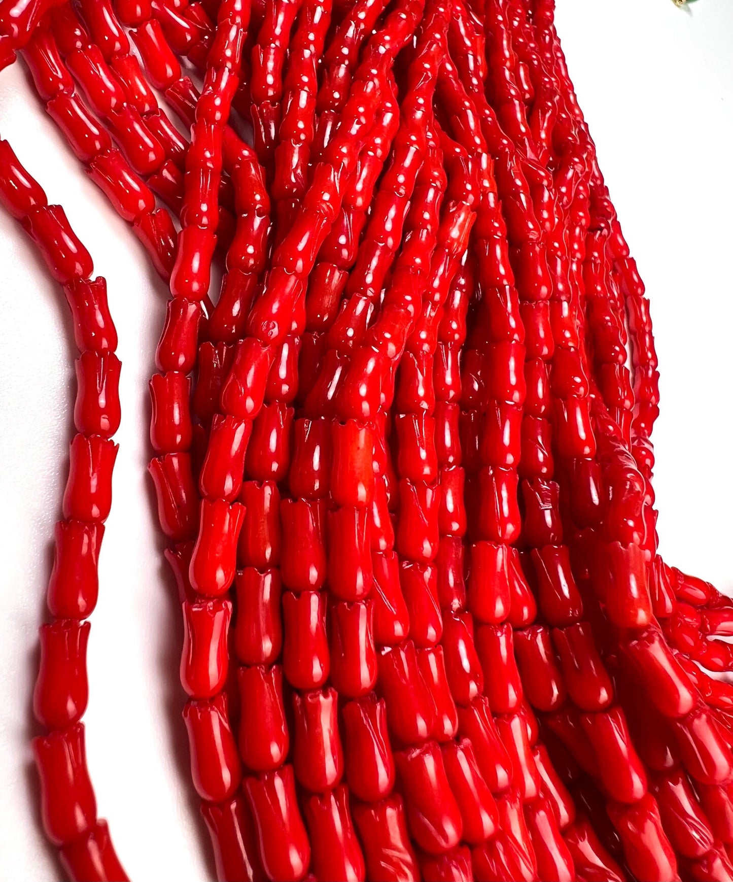 Natural Italian cora Tulip Flower Handcarved 4x8 mm AAA quality Handcrafted bright Red coral Beads 8”(26 pcs) or 15.5”(52pcs) strand
