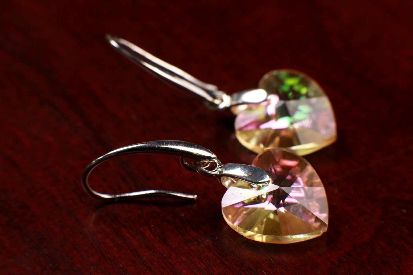 Swarovski Crystal Yellow AB Rainbow 14mm Heart Earrings,Valentines Gift beautiful yellow heart for her