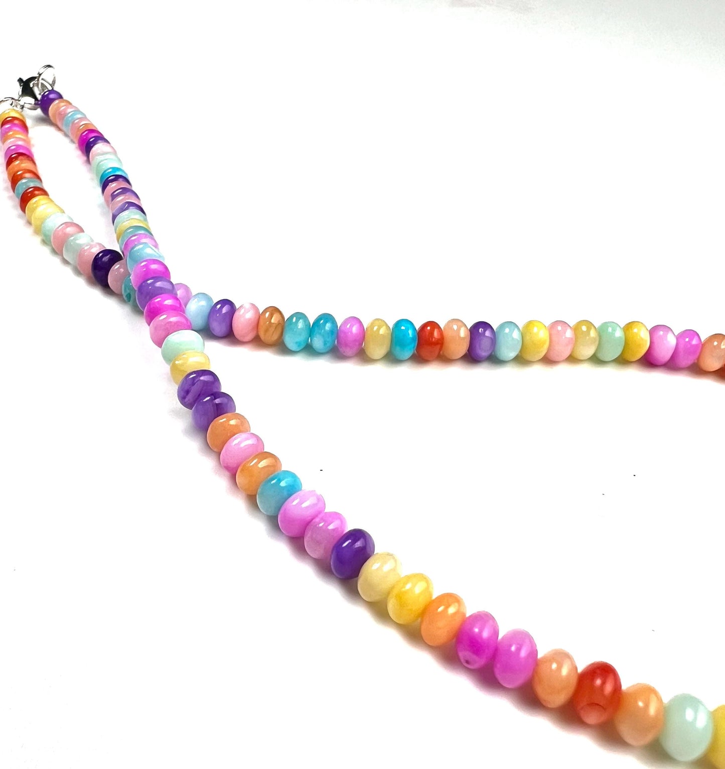 Multi mix Mother of pearl 5mm gemstone beaded handmade necklace. Disco multi color Summer beach boho necklace bachelorette valentines Gift
