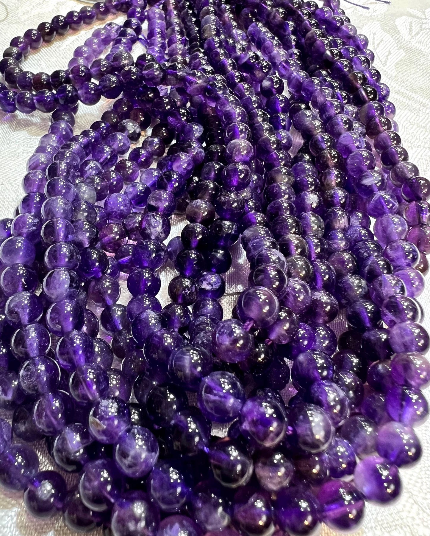 Natural Amethyst 7mm Smooth AAA quality Jewelry Making Gemstone Purple Round Beads 14" Strand