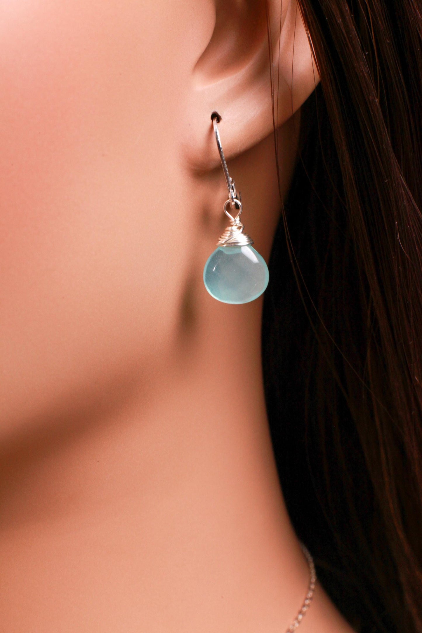 Aqua Chalcedony Faceted heart drop in 14K Gold Filled or 925 Sterling Silver Earrings. Beautiful ocean blue summer gift, beach minimalist
