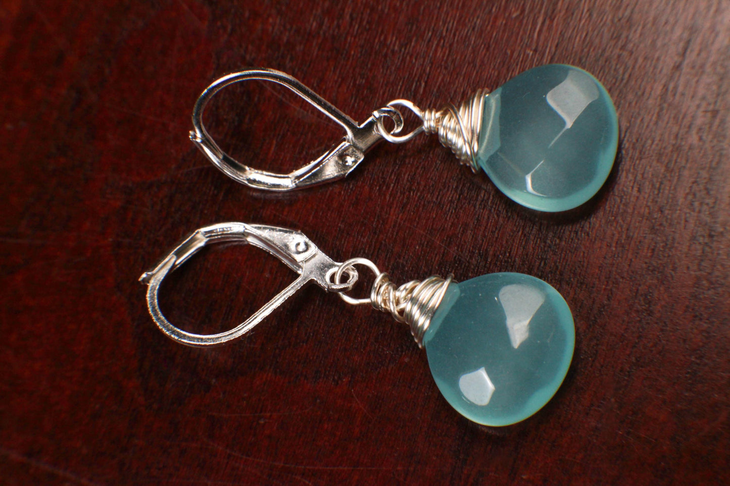 Aqua Chalcedony Faceted heart drop in 14K Gold Filled or 925 Sterling Silver Earrings. Beautiful ocean blue summer gift, beach minimalist