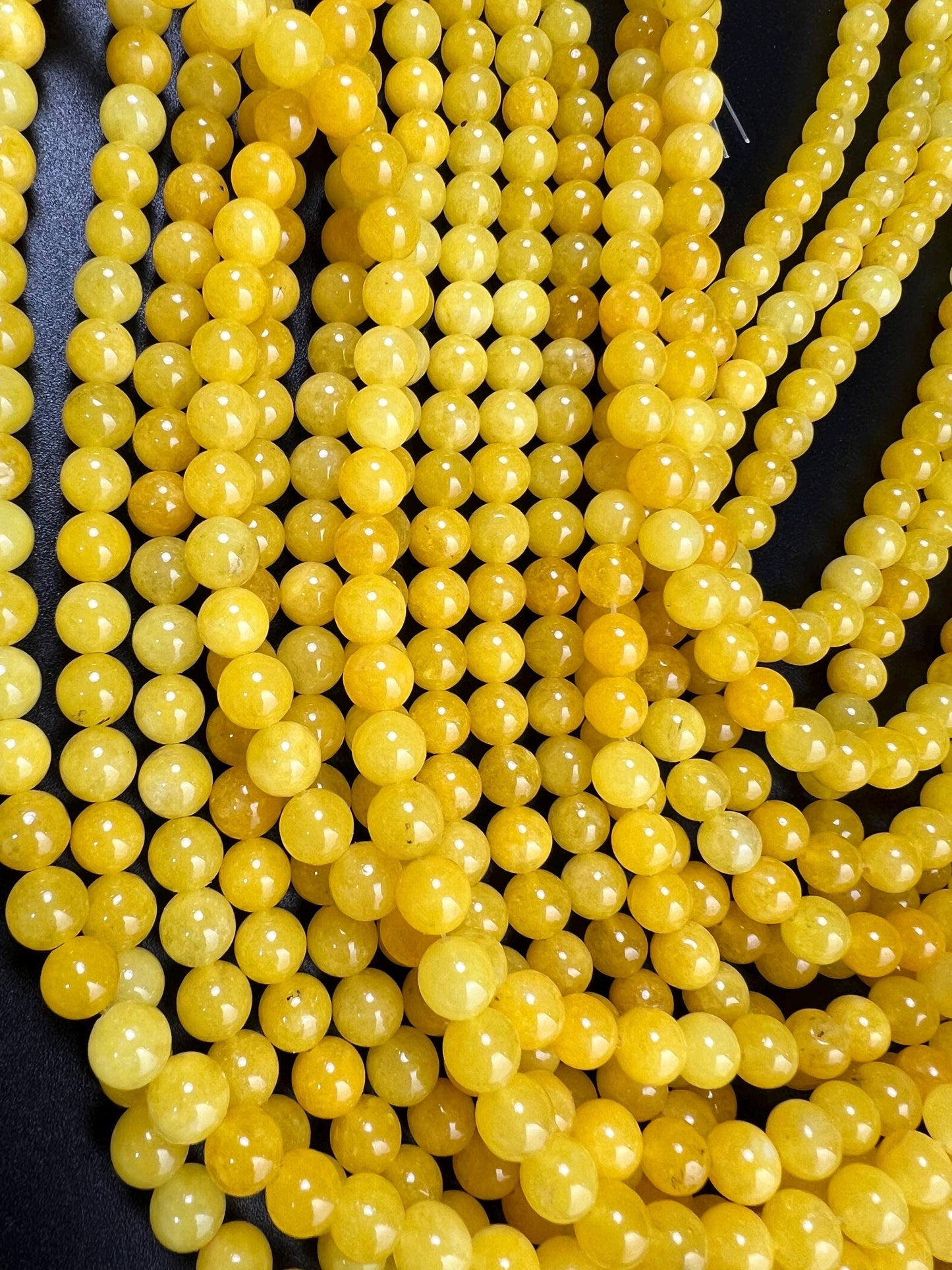 Natural yellow Jade 8mm Smooth Round beads. Great Quality for jewelry making 15” full strand