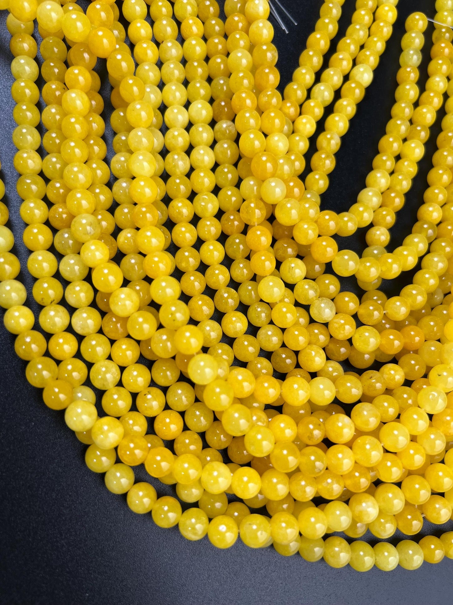 Natural yellow Jade 8mm Smooth Round beads. Great Quality for jewelry making 15” full strand