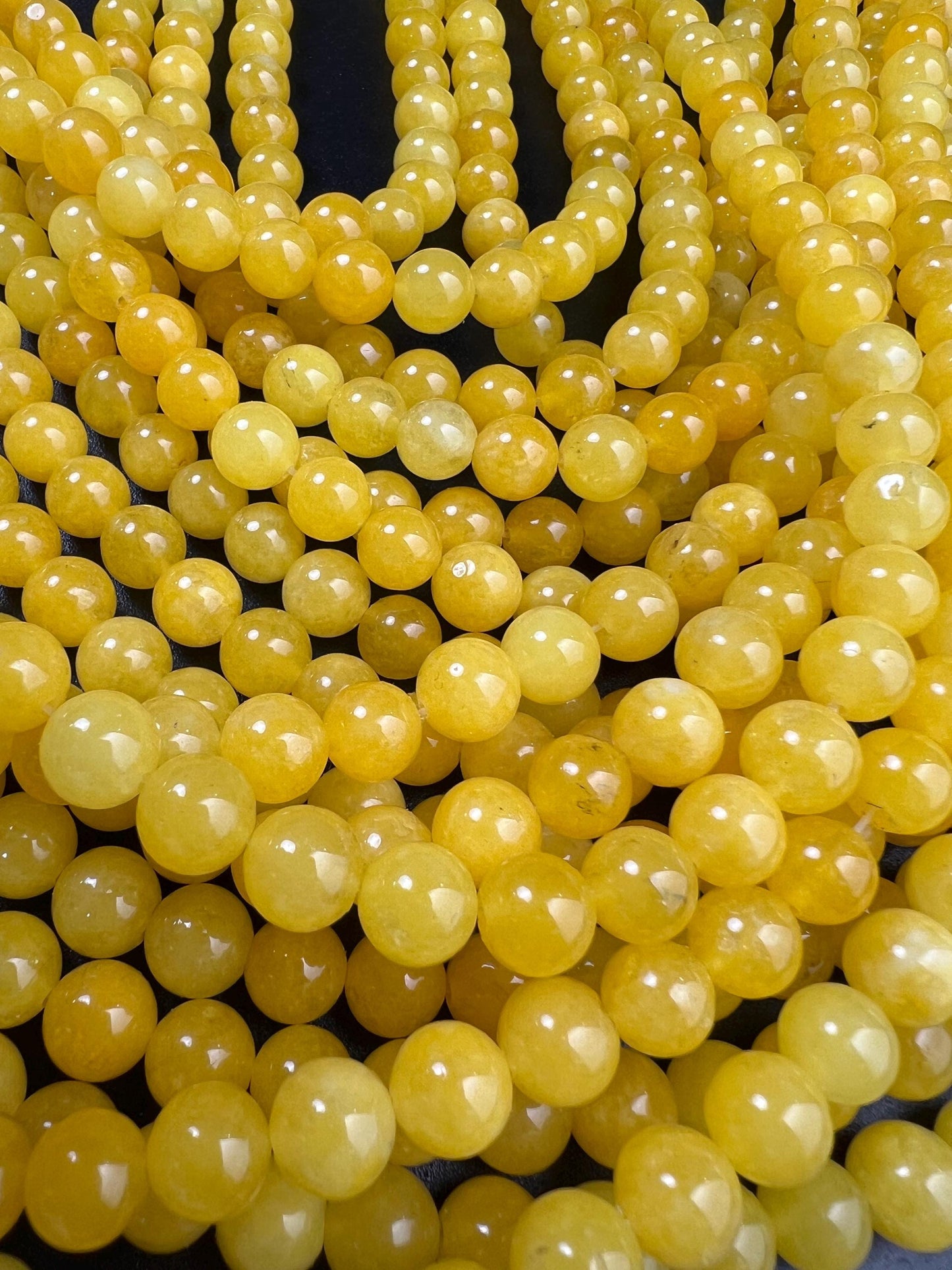 Natural yellow Jade 8mm Smooth Round beads. Great Quality for jewelry making 15” full strand