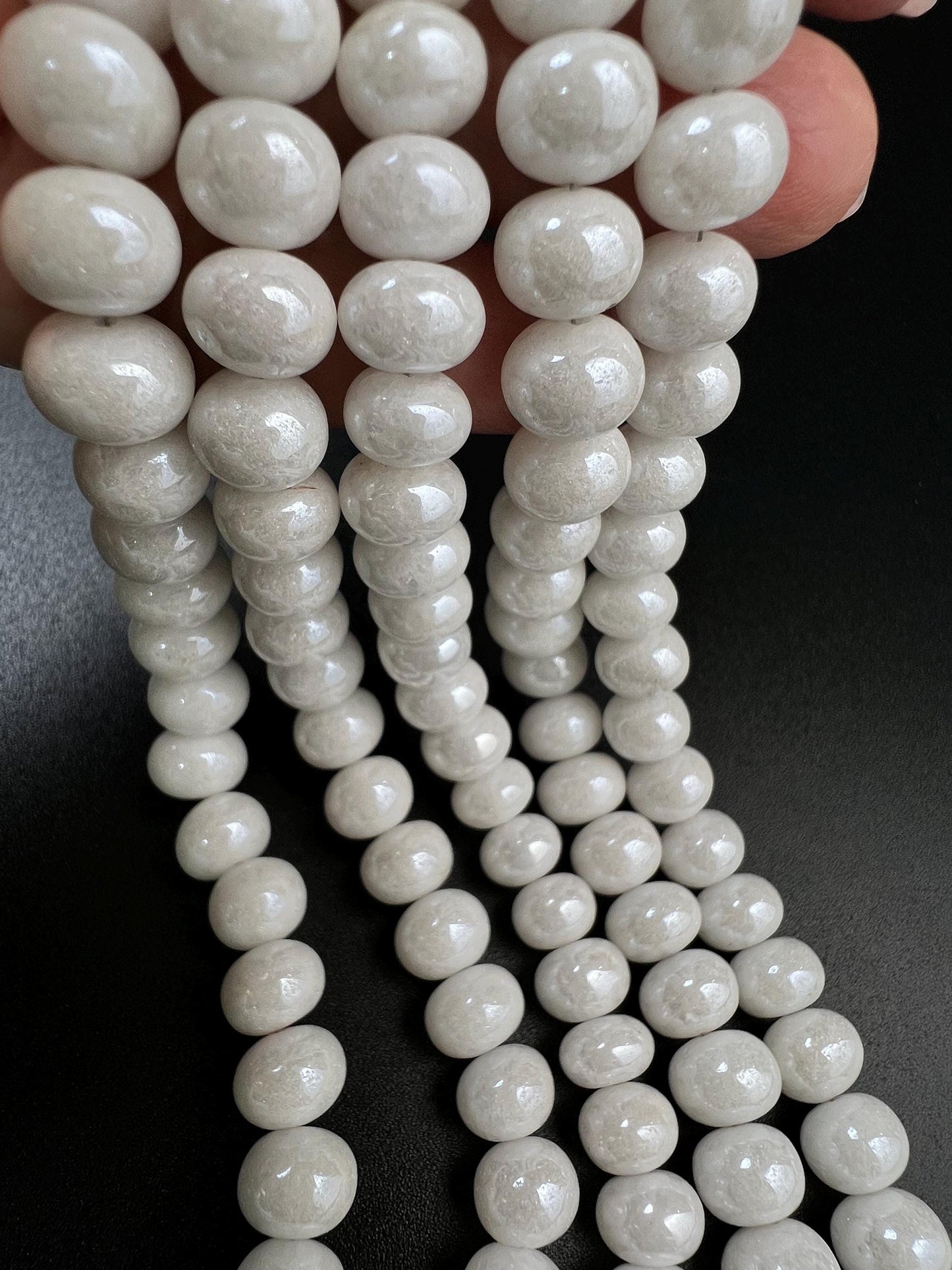 Natural Silverite White Smooth Roundel 8-9mm, Jewelry Making Gemstone Beads 8" strand