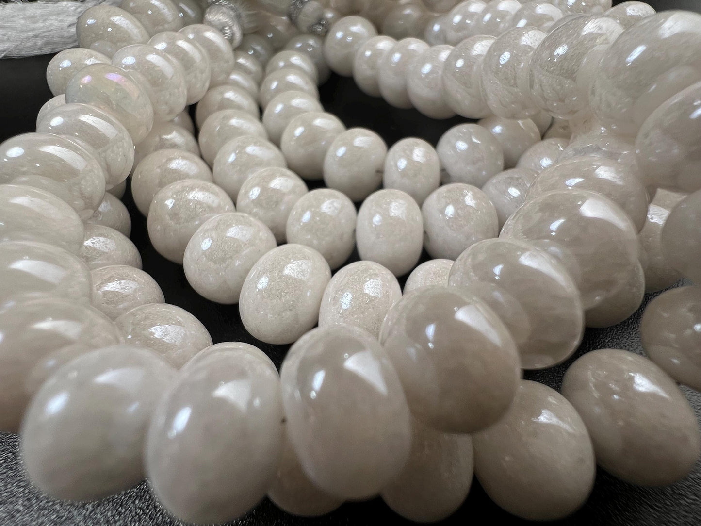 Natural Silverite White Smooth Roundel 8-9mm, Jewelry Making Gemstone Beads 8" strand