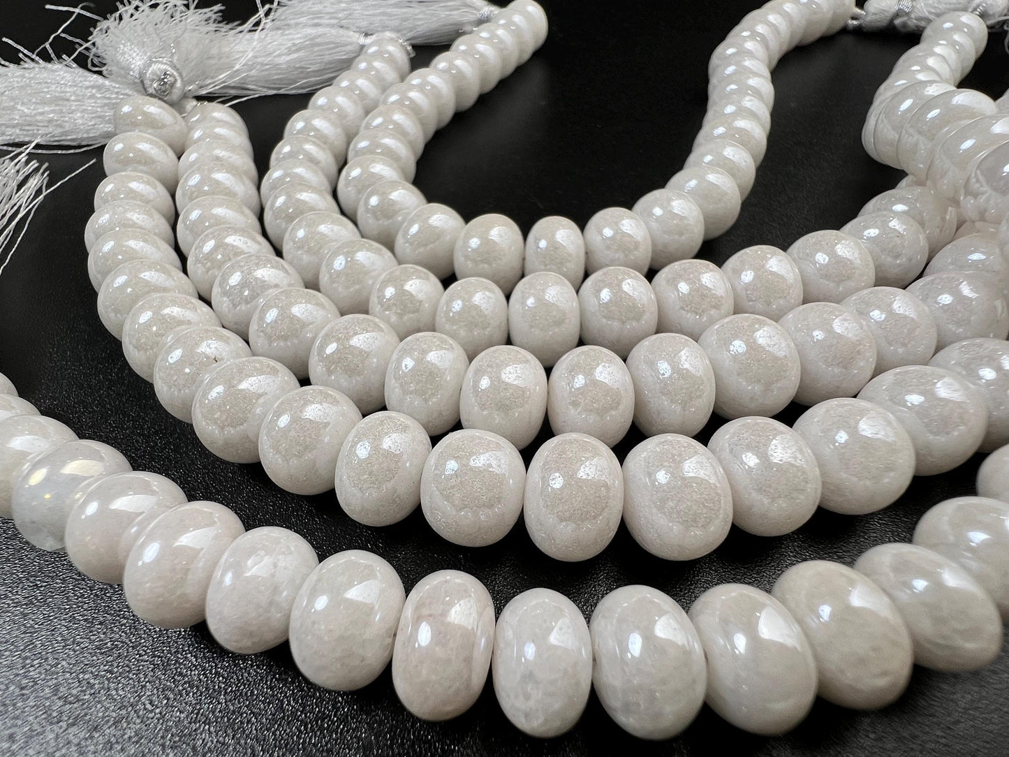Natural Silverite White Smooth Roundel 8-9mm, Jewelry Making Gemstone Beads 8" strand