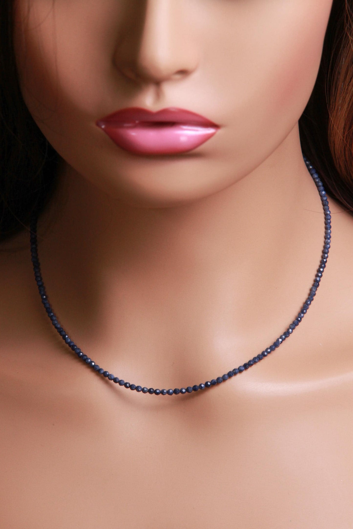 Natural Blue Sapphire Faceted Round 2.5-3mm handmade necklace. Beautiful gemstone necklace gift