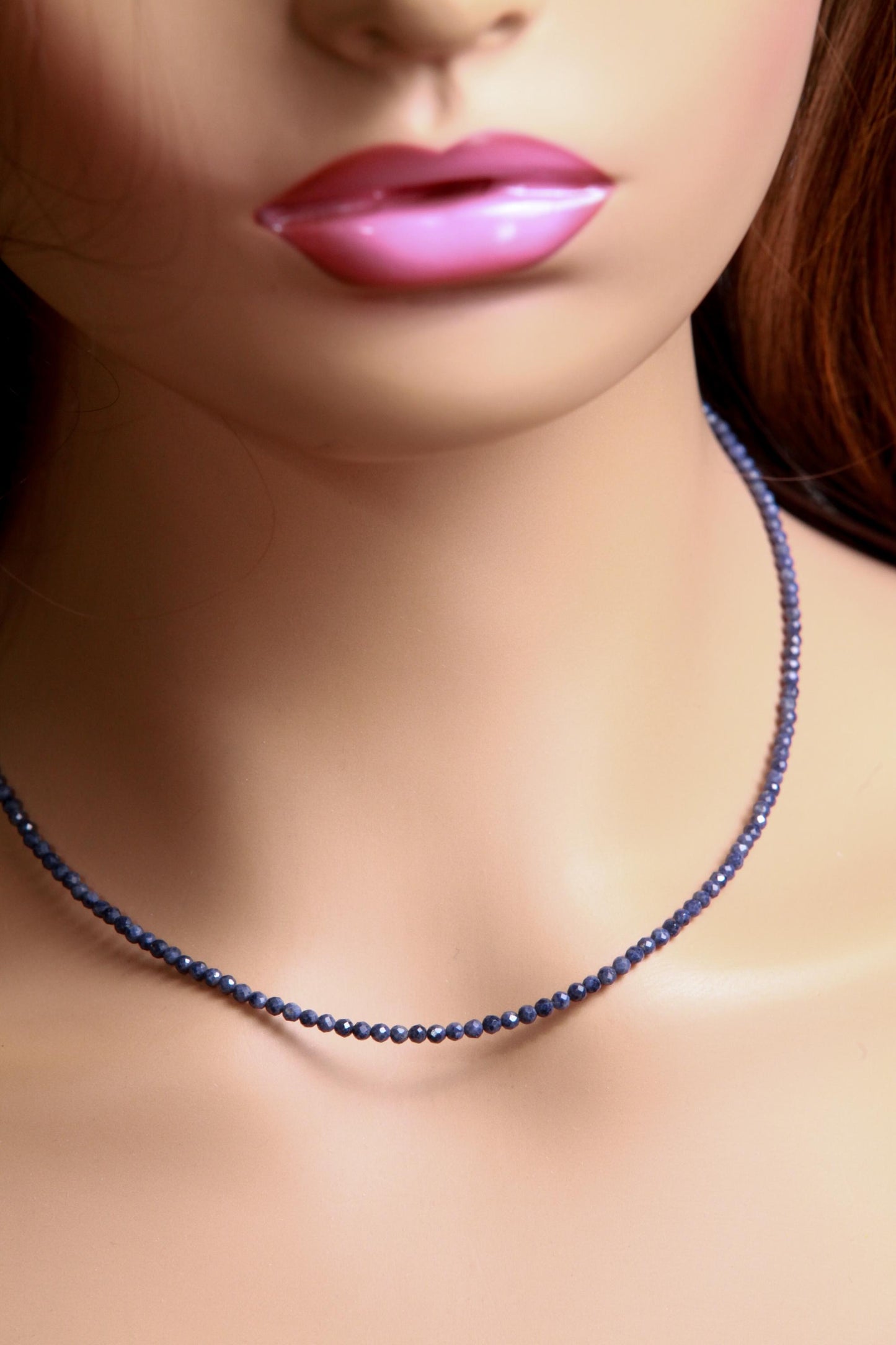 Natural Blue Sapphire Faceted Round 2.5-3mm handmade necklace. Beautiful gemstone necklace gift