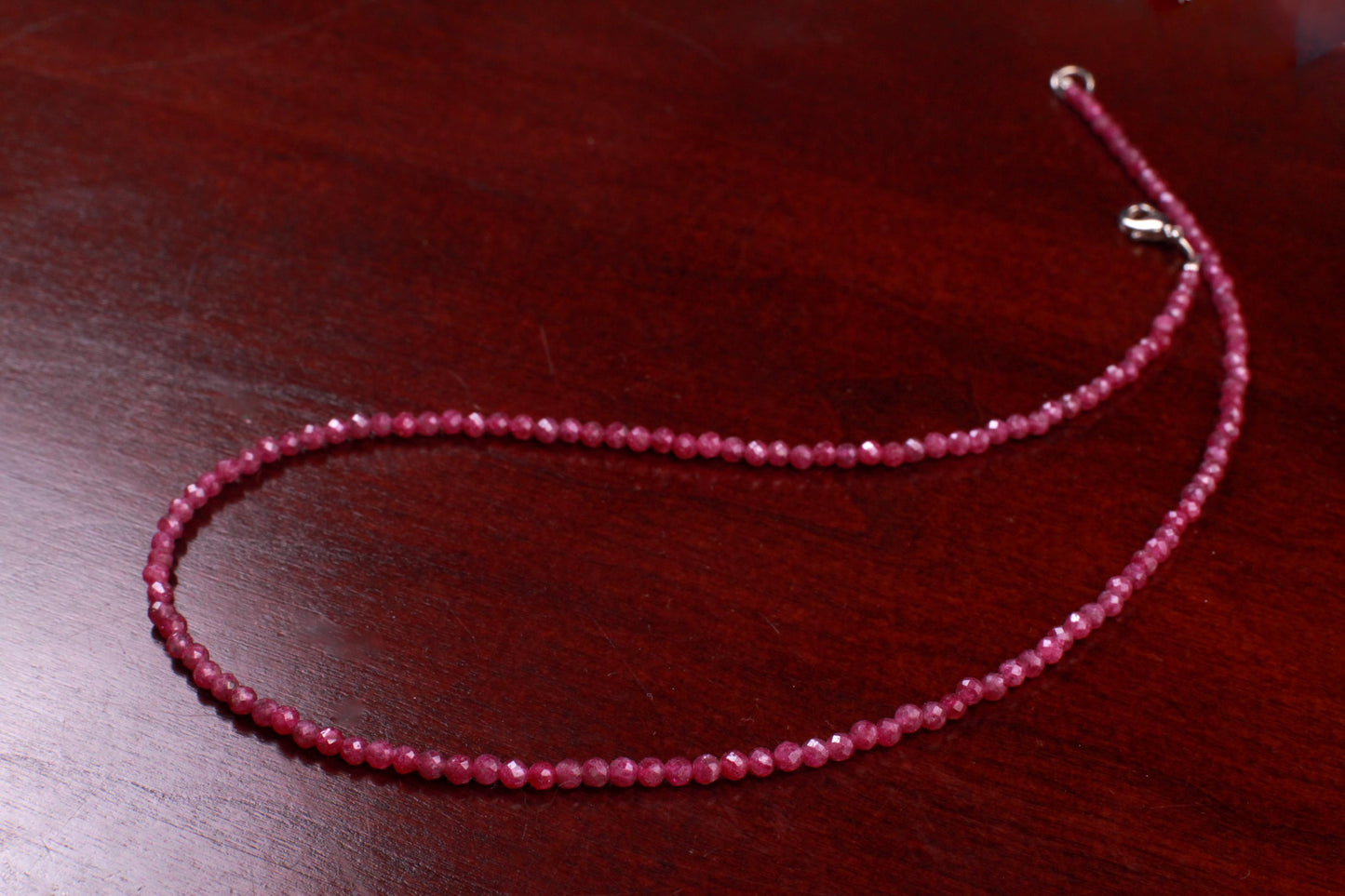 Genuine Ruby Necklace pinkish Red Ruby Faceted 3mm Round Sterling silver Rhodium Necklace, Beautiful Dark pinkish Red Ruby Gemstone Jewelry