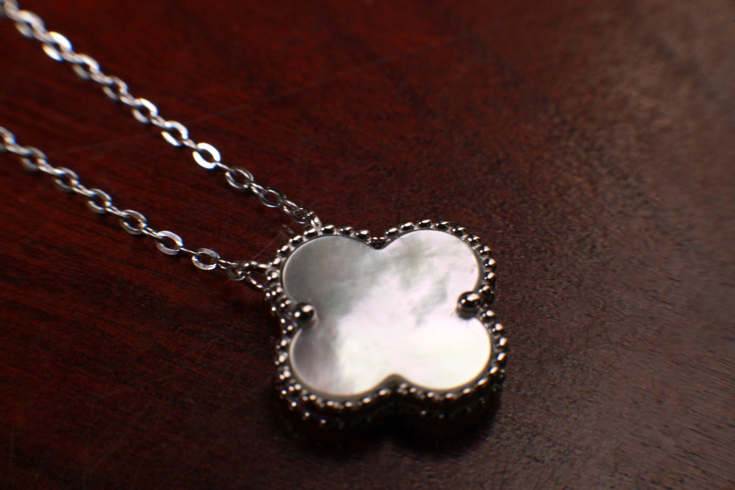 925 Sterling Silver White Mother of Pearl Double Sided 16mm Flower Charm 16” extend to 17” and 18” Necklace, Love