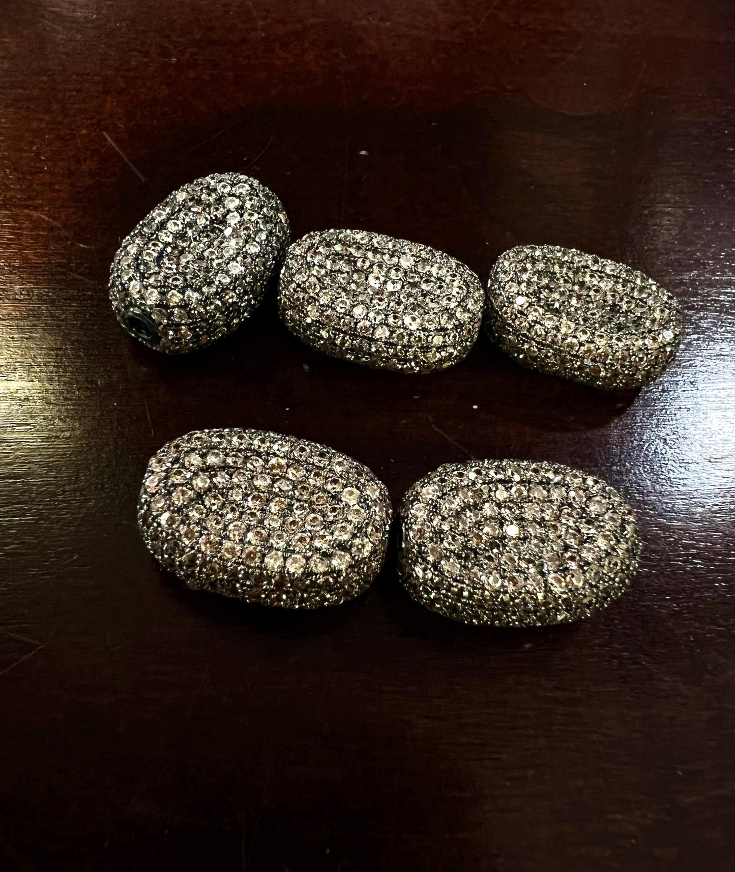 CZ Chocolate Diamond micro pave puff oval spacer Bead large size 8x19 high quality brown cubic Zirconia jewelry making charm
