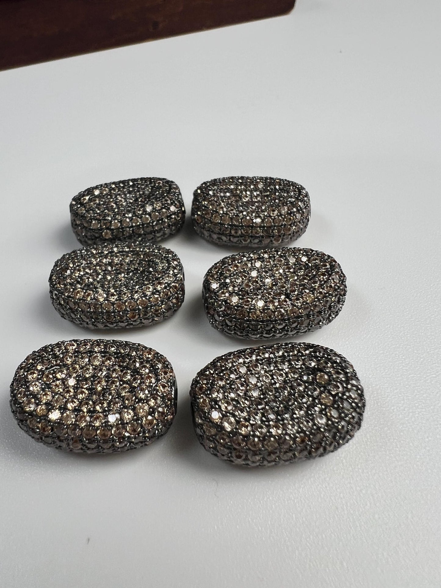 CZ Chocolate Diamond micro pave puff oval spacer Bead large size 8x19 high quality brown cubic Zirconia jewelry making charm