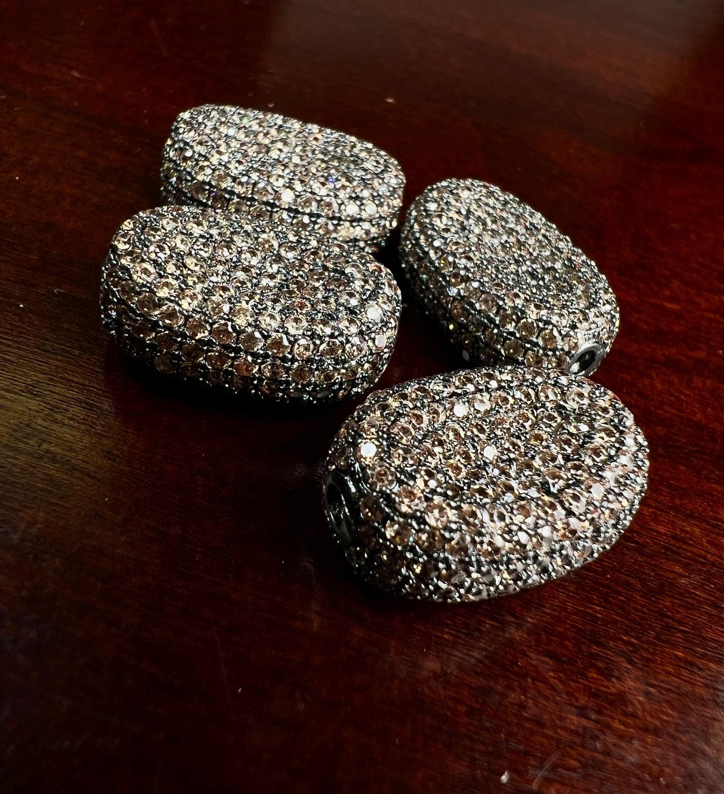 CZ Chocolate Diamond micro pave puff oval spacer Bead large size 8x19 high quality brown cubic Zirconia jewelry making charm