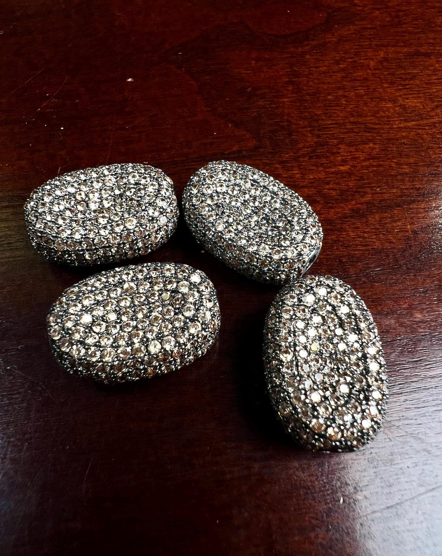 CZ Chocolate Diamond micro pave puff oval spacer Bead large size 8x19 high quality brown cubic Zirconia jewelry making charm